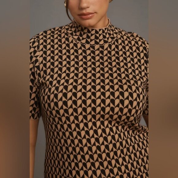 NWT Anthropologie 1X Plus Size The Nina Short-Sleeve Mock-Neck Mod Mini Dress - Picture 3 of 12